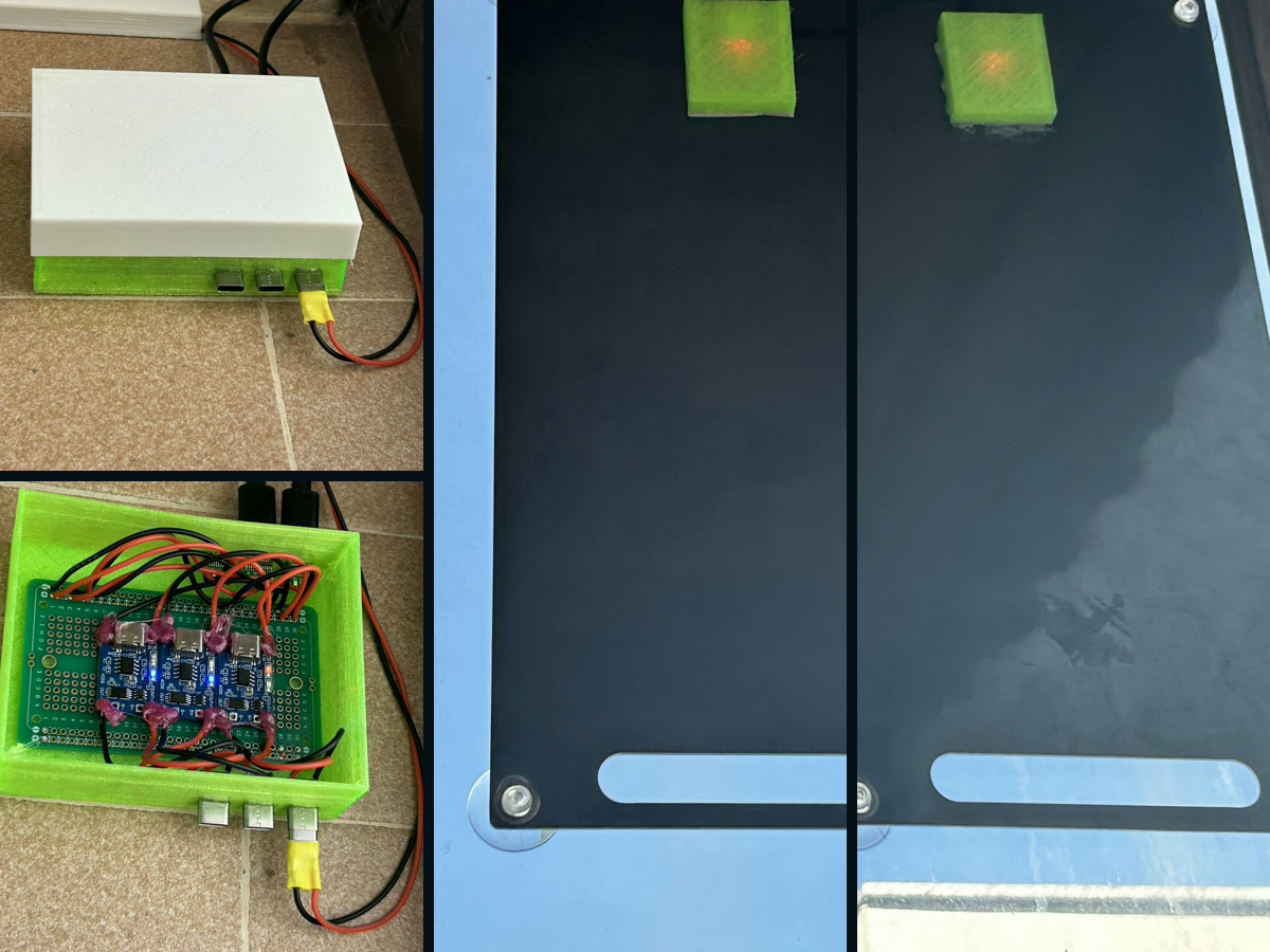 Two compact solar panels and the separate custom field power unit used in the documented EDS installation