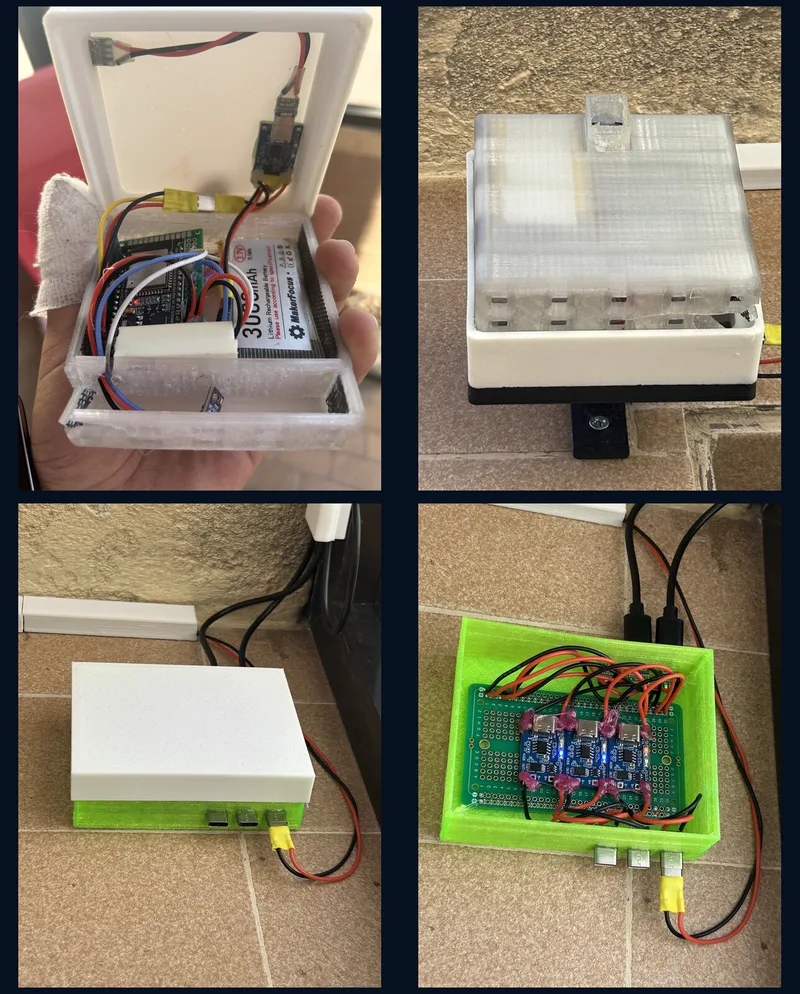 Four documentary views showing the EDS enclosure, electronics and battery integration